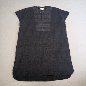 Billy Reid Women's XS Linen Blend Tweed Navy and Black Cap Sleeve Shift Dress